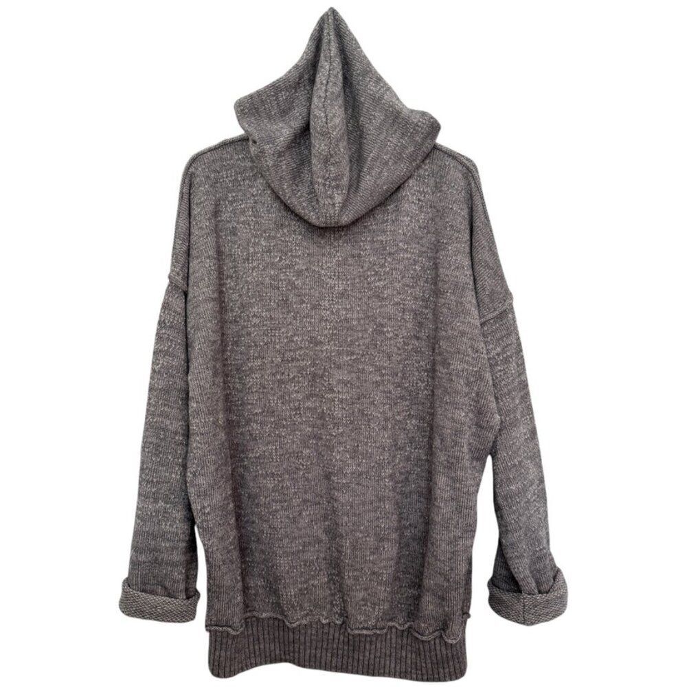 Free People Sz M In Bloom Knit Hoodie Sweater Gray White Oversized Full Zip Boho - Picture 9 of 15